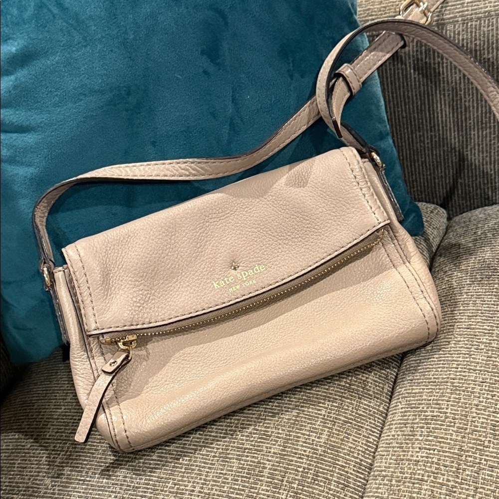 Kate Spade Taupe Leather Crossbody Bag gray designer purse handbag striped